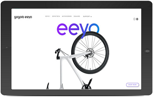 Image of Gogoro Eeyo UK website as viewed on a horizontal tablet