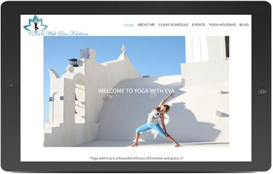 Image of Yoga With Eva website as viewed on a horizontal tablet